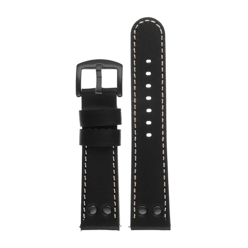 DASSARI Bracelet de Montre d'Aviateur en Cuir pour Garmin Vivoactive 4 - 22mm - Noir & Blanc