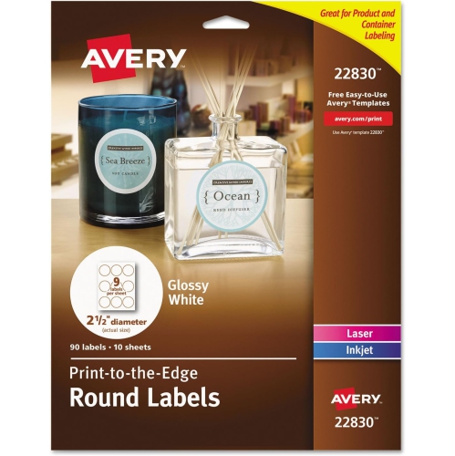 Avery 2.5" Glossy White Round Labels for Laser & Inkjet Printers -
