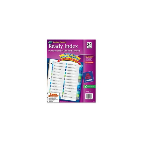 Avery Ready Index(R) 24-Tab Double Column Dividers, Printable Table of Contents, Multicolor Tabs, 1 Set