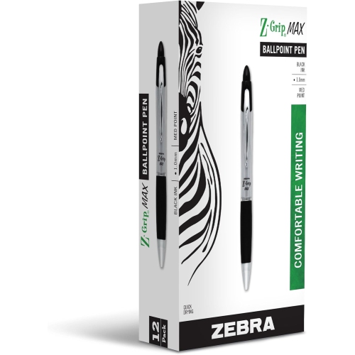 Zebra Z-Grip Max Retractable 1.0mm Ballpoint Black Pens -