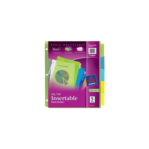 Avery Big Tab(TM) Insertable Plastic Dividers, 5-Tab Set, Multicolor