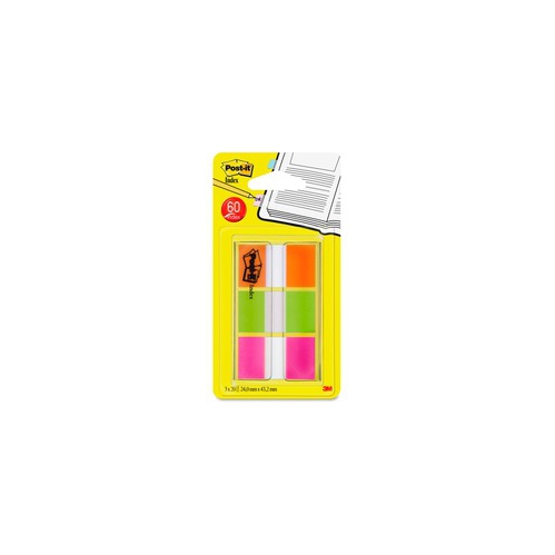 Post-it Flags, Orange, Lime, Pink .94 in wide, 60/On-the-Go Dispenser, 1 Dispenser/Pack