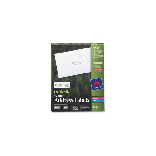 AVERY  Ecofriendly Address Labels, Permanent Adhesive, 1" X 2-5/8", 3, 000 Labels (48460) (48460)