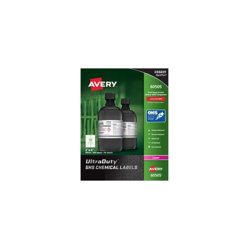 AVERY  Ultraduty(R) Ghs Chemical Labels, Permanent Adhesive, Waterproof, Uv Resistant, 2" X 4", 500 Labels (60505) (60505)