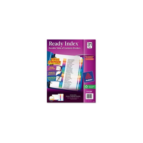 Avery Ready Index(R) 31 Number Dividers, Customizable Table of Contents, Classic Multicolor Tabs, 1 Set