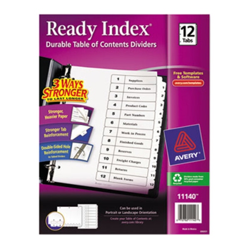 Avery Customizable Table of Contents Dividers, Preprinted 1-12 White Tabs, 1 Set