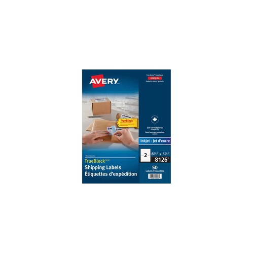 Image 1 of 1.. Avery Shipping Address Labels, Inkjet Printers, 50 Labels, Half Sheet Labels, Permanent Adhesive, TrueBlock(R) (08126)