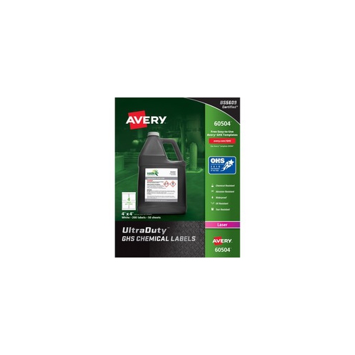 AVERY  Ultraduty Ghs Chemical Labels for Laser Printers, Waterproof, Uv Resistant, 4" X 4", 200 Labels (60504)