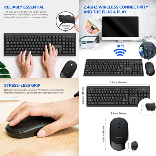 Ensemble clavier et souris ergonomique sans fil 2,4 GHz de Philips avec design élégant