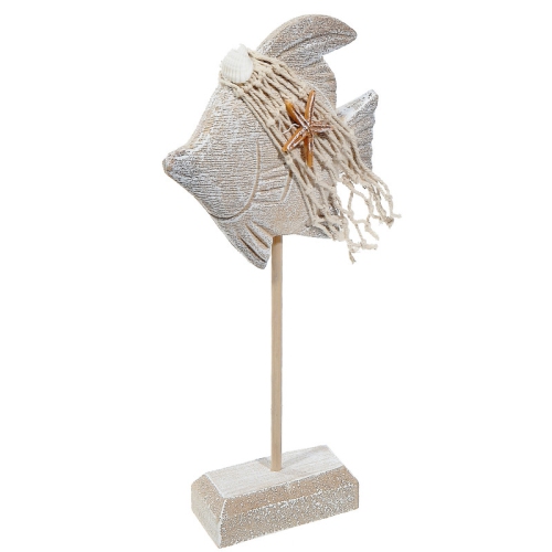 Wooden Fish With Net Decor On Stand