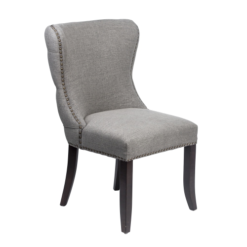 Tufted Back Grey Linen Upholstered Dining Chair