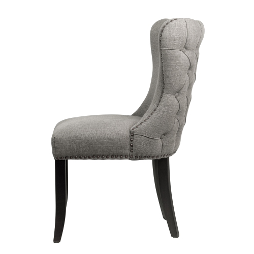 Tufted Back Grey Linen Upholstered Dining Chair