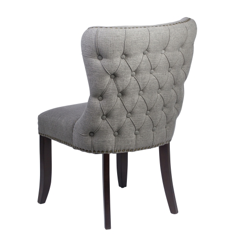 Tufted Back Grey Linen Upholstered Dining Chair