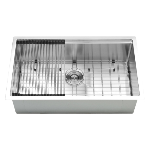 Ancona évier de 32 po. avec cuve unique à installation sous plan en axier inoxydable fabriqué à la main