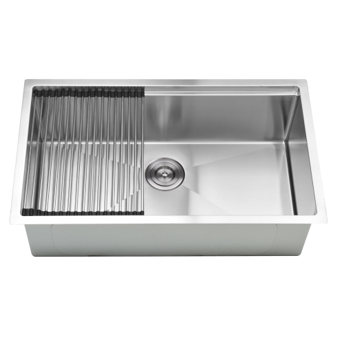 Ancona évier de 32 po. avec cuve unique à installation sous plan en axier inoxydable fabriqué à la main