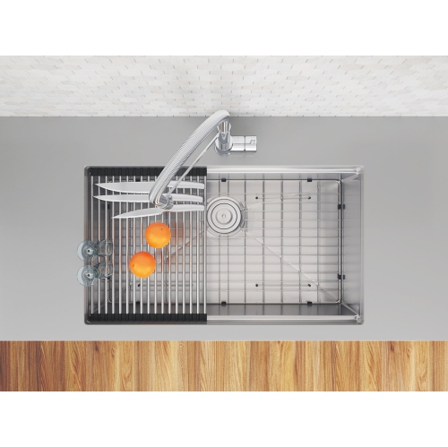 Ancona évier de 32 po. avec cuve unique à installation sous plan en axier inoxydable fabriqué à la main