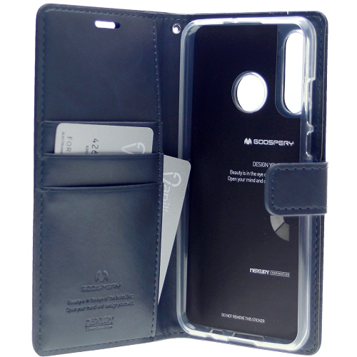 Final Sale! TopSave Goospery Bluemoon Card Slot w/Magnetic Clip Leather Folio Wallet Flip For Samsung Galaxy A20S, Navy Blue