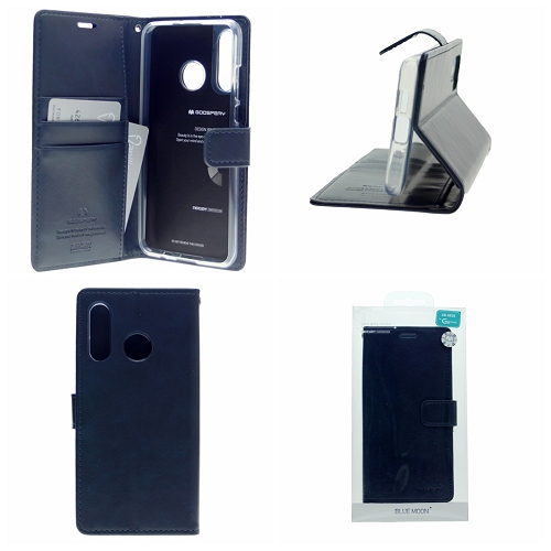 Final Sale! TopSave Goospery Bluemoon Card Slot w/Magnetic Clip Leather Folio Wallet Flip For Samsung Galaxy A20S, Navy Blue