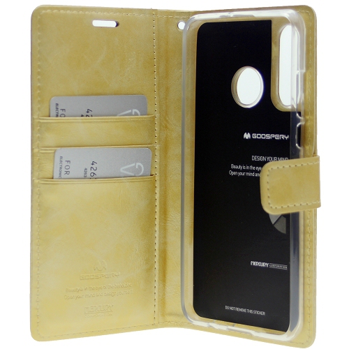 Final Sale! TopSave Goospery Bluemoon Card Slot w/Magnetic Clip Leather Folio Wallet Flip For Samsung Galaxy A20S, Gold