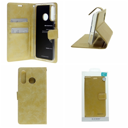 Final Sale! TopSave Goospery Bluemoon Card Slot w/Magnetic Clip Leather Folio Wallet Flip For Samsung Galaxy A20S, Gold