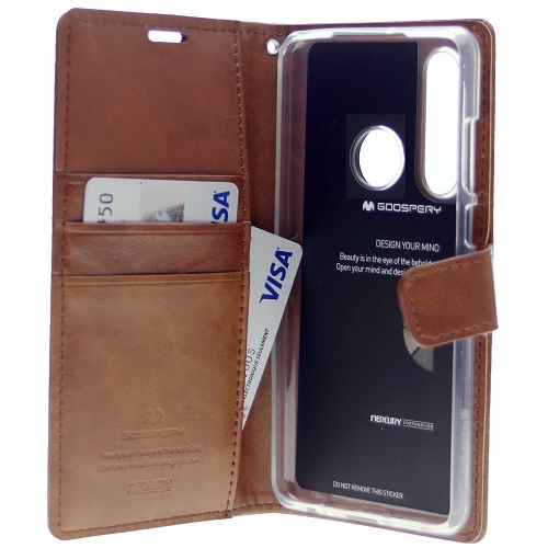 Final Sale! TopSave Goospery Bluemoon Card Slot w/Magnetic Clip Leather Folio Wallet Flip For Samsung Galaxy A20S, Brown