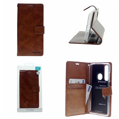 Final Sale! TopSave Goospery Bluemoon Card Slot w/Magnetic Clip Leather Folio Wallet Flip For Samsung Galaxy A20S, Brown