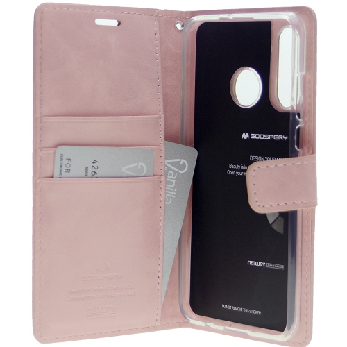 Final Sale! TopSave Goospery Bluemoon Card Slot w/Magnetic Clip Leather Folio Wallet Flip For Samsung Galaxy A20S, Rose Gold
