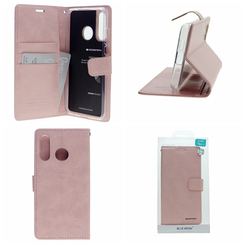 Final Sale! TopSave Goospery Bluemoon Card Slot w/Magnetic Clip Leather Folio Wallet Flip For Samsung Galaxy A20S, Rose Gold