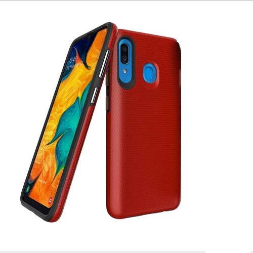 TopSave Triangle Designed Dual Layer Hybrid Case For Samsung A20s, Red