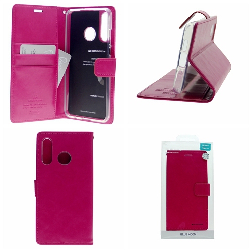 Final Sale! TopSave Goospery Bluemoon Card Slot w/Magnetic Clip Leather Folio Wallet Flip For Samsung Galaxy A20S, Hot Pink