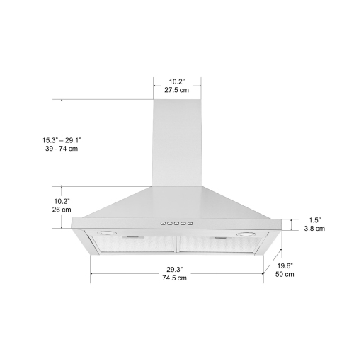 Ancona 30" Convertible Wall-Mounted Pyramid Range Hood in Stainless Steel&nbsp;