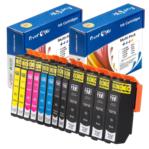 PrintOxe® T273 XL Remanufactured 12 Ink Cartridges for T273XL | 2 Sets+2 Black | T273 for Epson XP 520 600 610 620 700 800 820