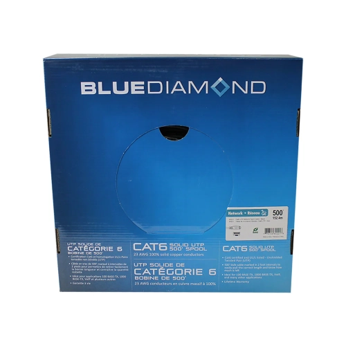 BlueDiamond – Bobine solide UTP Cat6 152,4 m, câble Ethernet, blanc