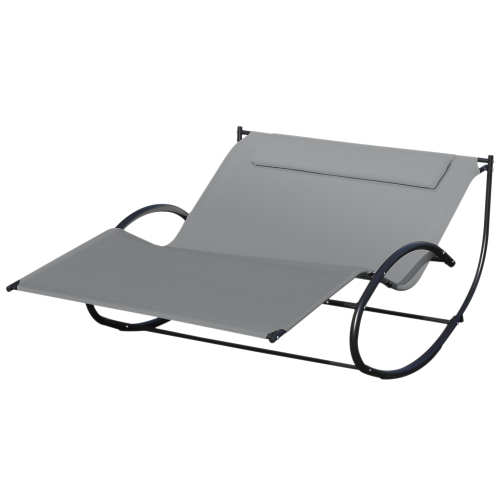 OUTSUNNY  Double Chaise Lounger Garden Rocker Sun Bed Outdoor Hammock Chair Texteline With Pillow In Grey