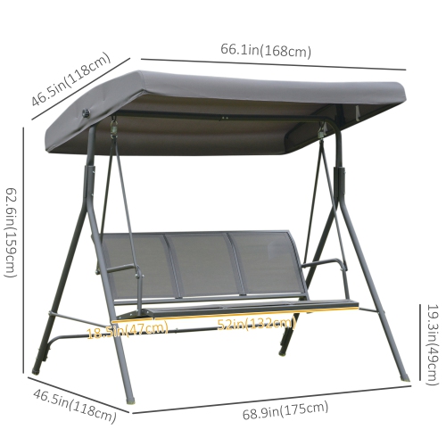 Outsunny 3-Seater Porch Swing Chair, Covered Garden Hammock, A-Frame Outdoor Swing, Porch Glider Sling Seat w/Adjustable Canopy Cover Weather