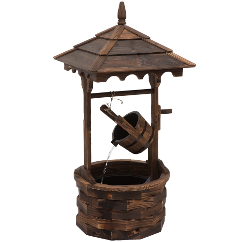 Outsunny Barrel Waterfall Fountain Rustic Wood with Pump Garden Decor