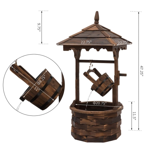 Outsunny Outdoor Wooden Wishing Well Fountain with Hanging Barrel, 47.25" Tall Rustic Waterfall Fountain with Electric Pump, Stained Wood
