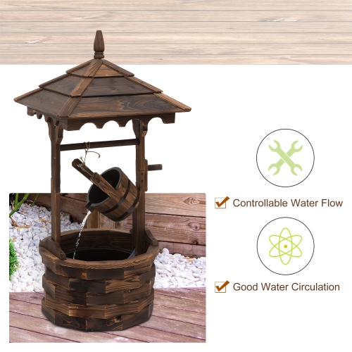 Outsunny Outdoor Wooden Wishing Well Fountain with Hanging Barrel, 47.25" Tall Rustic Waterfall Fountain with Electric Pump, Stained Wood