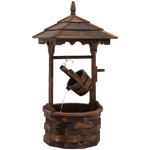 Outsunny Outdoor Wooden Wishing Well Fountain with Hanging Barrel, 47.25" Tall Rustic Waterfall Fountain with Electric Pump, Stained Wood
