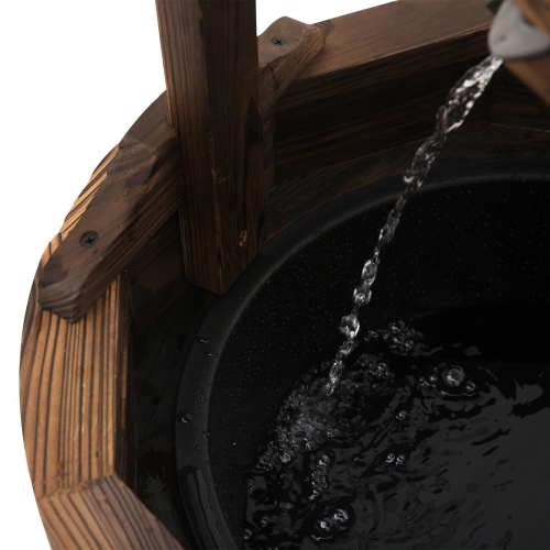 Outsunny Outdoor Wooden Wishing Well Fountain with Hanging Barrel, 47.25" Tall Rustic Waterfall Fountain with Electric Pump, Stained Wood