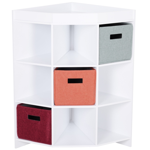 Homcom 3 Tier Corner Shelf Storage Cabinet Bookshelf With Bins
