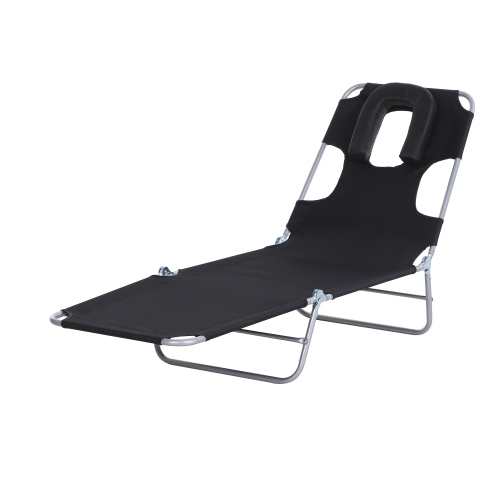 OUTSUNNY  Outdoor Lounge Chair, Adjustable Folding Chaise Lounge With Face Cavity, Tanning Chair Sun Lounger Bed Recliner In Black