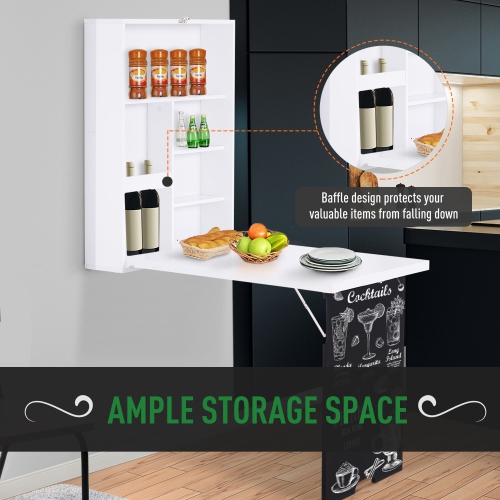 HOMCOM Wall Mounted Table Fold Out Convertible Desk, Multi-Functional Space Saving Computer Desk with Writing Floating Board for Students, White and