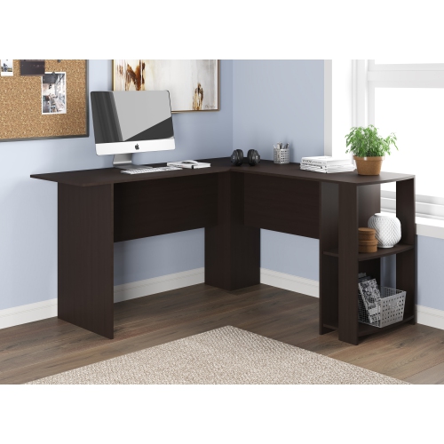 Grand bureau d'ordinateur de travail en L avec 2 tablettes couleur cappuccino 55&nbsp;L