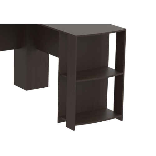 Grand bureau d'ordinateur de travail en L avec 2 tablettes couleur cappuccino 55 L