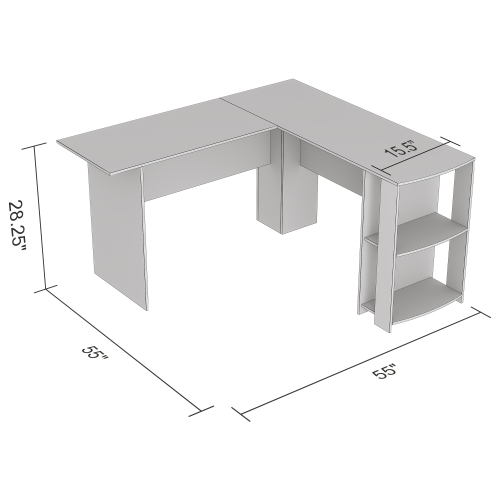 Grand bureau d'ordinateur de travail en L avec 2 tablettes couleur cappuccino 55 L