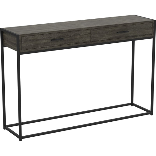 Console Table Dark Grey Wood 2 Drawers Black Metal