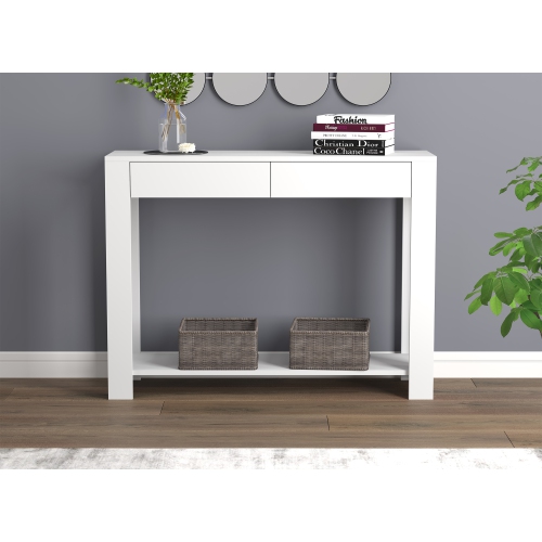 Console Table/Accent Wall Table – 40" Long with 2 Drawers and 1 Shelf, White Finish