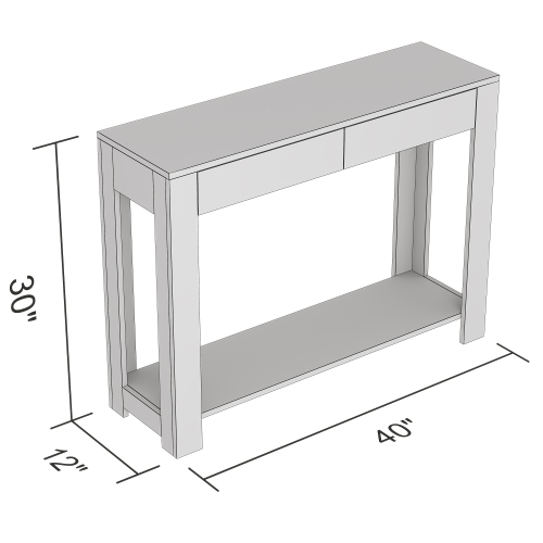 Console Table/Accent Wall Table – 40" Long with 2 Drawers and 1 Shelf, White Finish