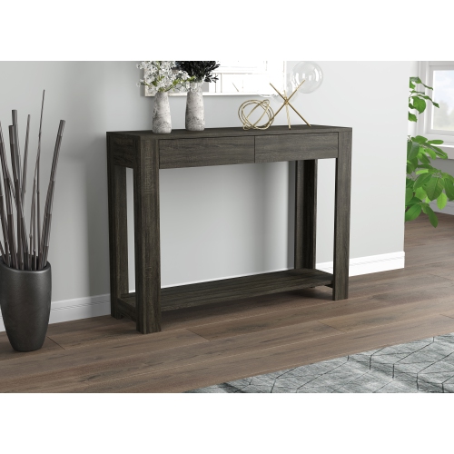 Stylish & Functional Console Table – 40" Long with 2 Drawers and 1 Shelf, Dark Grey Wood Finish